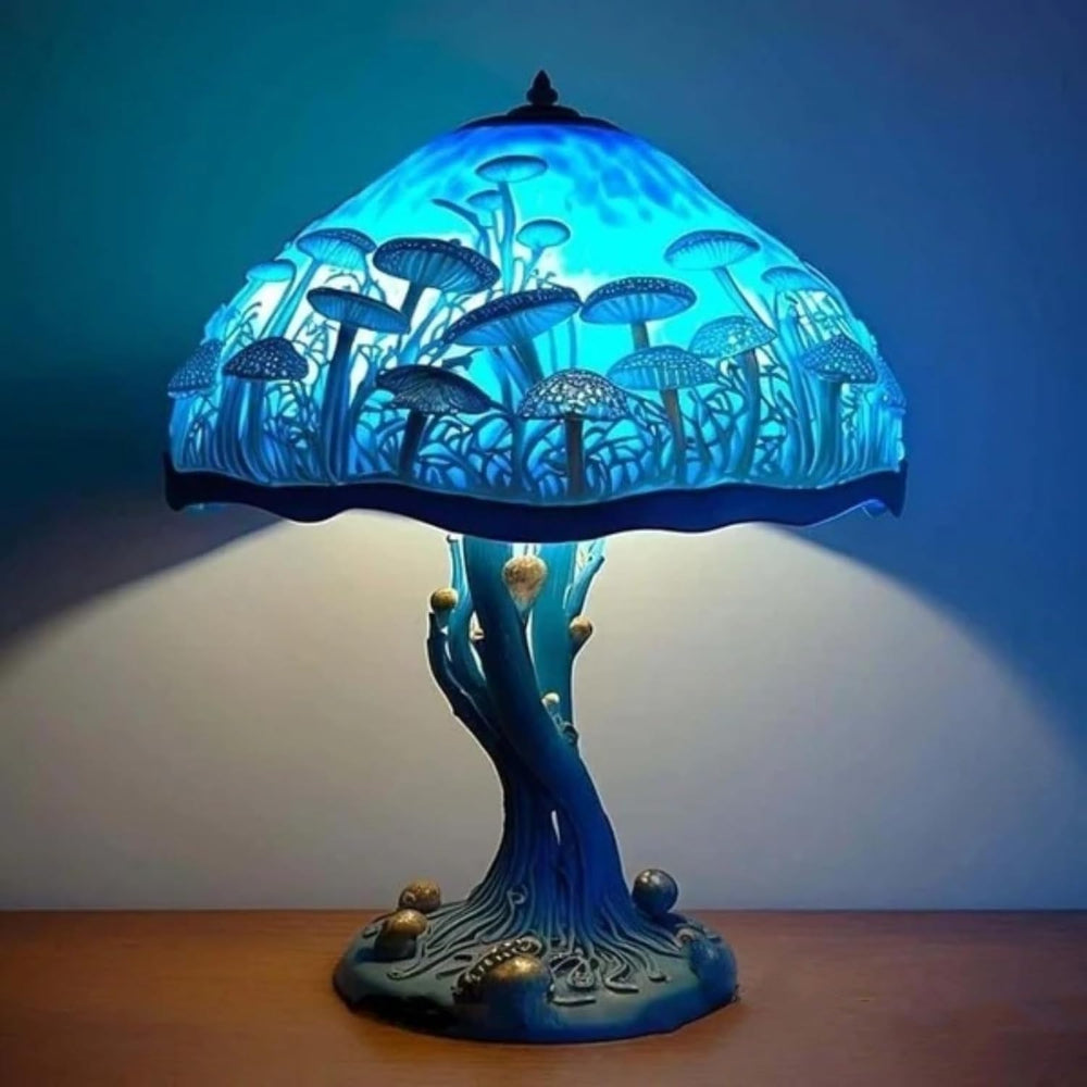 Tiffany-Style Stained Glass Mushroom And Animal Lamp