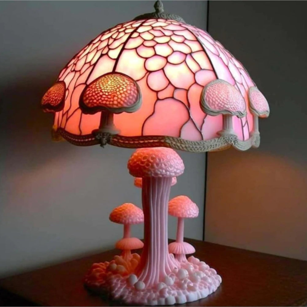 Tiffany-Style Stained Glass Mushroom And Animal Lamp