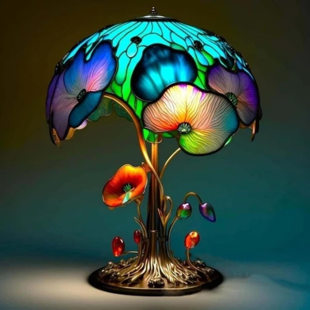 Tiffany-Style Stained Glass Mushroom And Animal Lamp