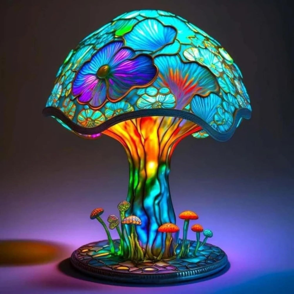 Tiffany-Style Stained Glass Mushroom And Animal Lamp