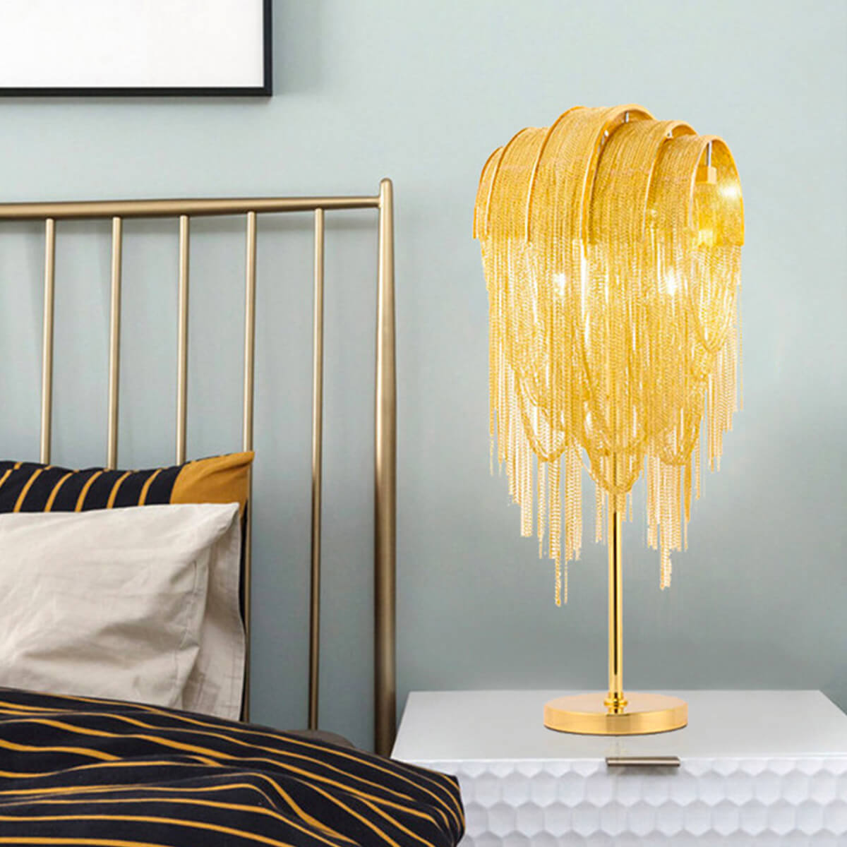 Celia | Bedroom Tassel Aluminum Chain Table Lamp