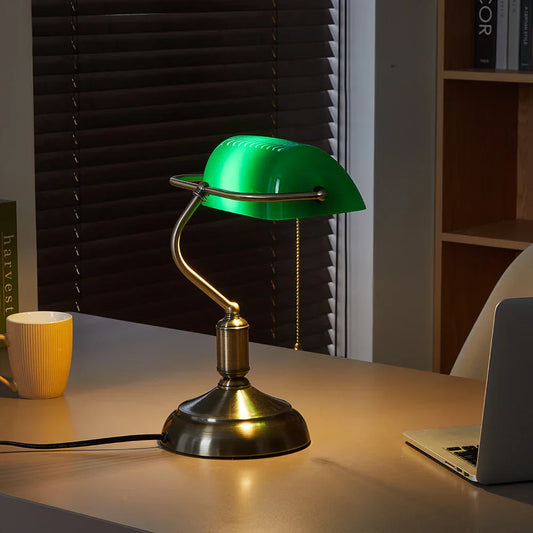 Classic Banker’s Desk Lamp with Green Glass Shade