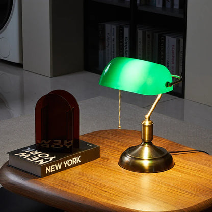 Classic Banker’s Desk Lamp with Green Glass Shade
