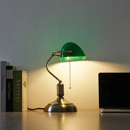 Classic Banker’s Desk Lamp with Green Glass Shade